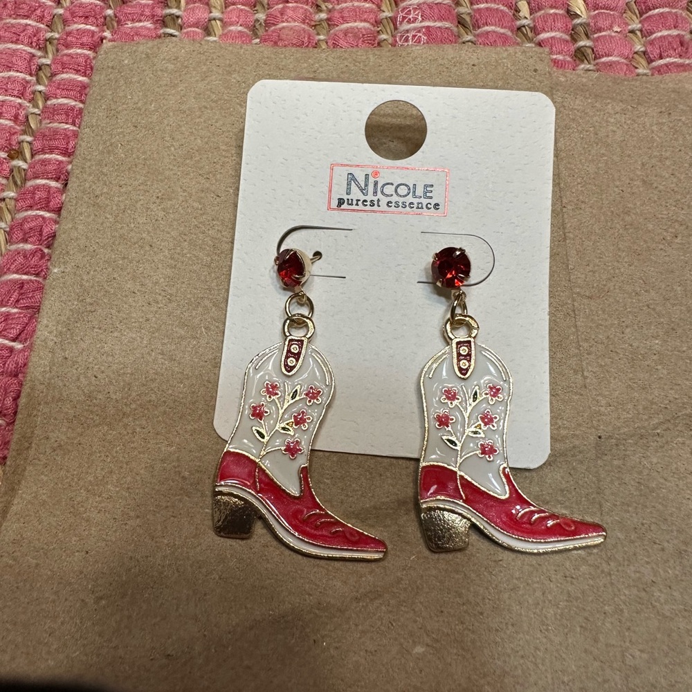 Nicole Red and Gold Western Boot Earrings